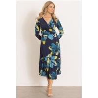 Klass. Women's Wrap Around Floral Long Sleeve Midi Dress in Navy | Size: 16