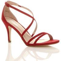 AJVANI Women's High Heel Crossed Straps Buckle Faux Suede Heeled Sandals in Red | Size: 6