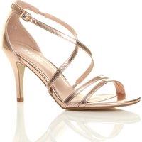 AJVANI Women's High Heel Crossed Straps Buckle Faux Leather Heeled Sandals in Rose Gold | Size: 5