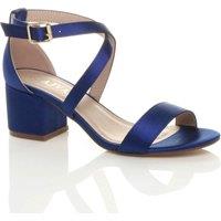 AJVANI Women's Mid Block Heel Crossed Straps Sandals in Navy | Size: 8