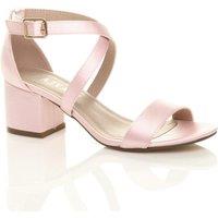 AJVANI Women's Mid Block Heel Crossed Straps Sandals in Pink | Size: 5