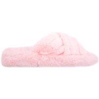ABSOLUTE FOOTWEAR Women's Childrens Slip On Faux Fur Criss Cross Peep Toe Open Back Slippers in Pink | Size: 1-2