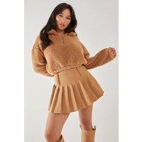 Pink Vanilla Women's Teddy Zip Up Jumper in Camel | Size: Medium