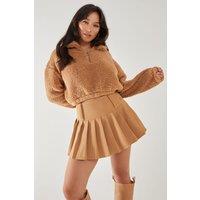 Pink Vanilla Women's Teddy Zip Up Jumper in Camel | Size: Large