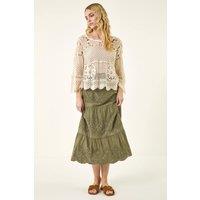 Roman Women's Crochet Knit Flared Sleeve Top in Natural | Size: 12