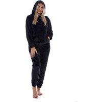 Keanu Women's Fleece Pull Over Long Pyjama Set in Black | Size: 16-18