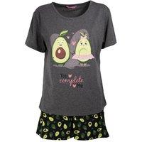 Keanu Women's You Complete Me Avocado Short-Sleeved Short Pyjama Set in Grey | Size: 16-18