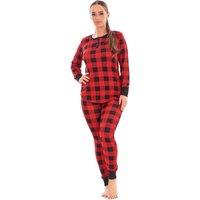 Keanu Women's Buffalo Check Thermal Long Pyjama Set in Red | Size: XL