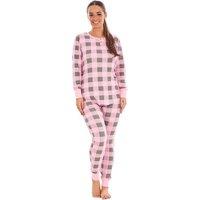 Keanu Women's Buffalo Check Thermal Long Pyjama Set in Pink | Size: Small