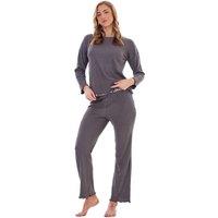 Keanu Women's Waffle Long Pyjama Set in Charcoal | Size: 20-22