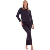 Keanu Women's Waffle Long Pyjama Set in Black | Size: 8-10