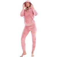 Keanu Women's Heart Fleece Embossed Long Pyjama Set in Pink | Size: 20-22