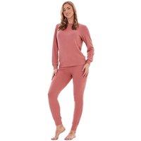 Keanu Women's Ribbed Long Pyjama Set in Pink | Size: 12-14