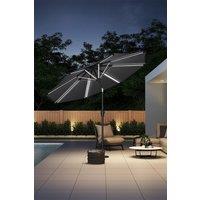 H&O Direct Large Dark Grey Outdoor Solar Powered LED Patio Umbrella for Garden without Base