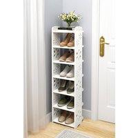 Living and Home Narrow Shoe Rack 7 Tier for Closet Entryway Tall Slim Vertical Shoe Rack for Small Spaces in White