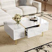 BTM Modern White High Gloss Coffee Table with 2 Drawers