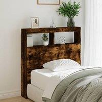 Berkfield Home Headboard Cabinet with LED Smoked Oak 100x17x102 cm in Brown | Size: 100 x 17 x 102 cm