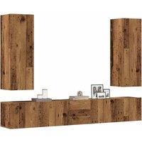 Berkfield Home Wall Mounted TV cabinets 5 pcs Old Wood Engineered Wood in Brown