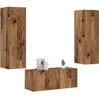 Berkfield Home Wall Mounted TV cabinets 3 pcs Old Wood Engineered Wood in Brown