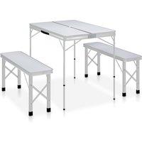 Berkfield Home Folding Camping Table with 2 Benches Aluminium White