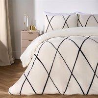 OHS Diamond Check Teddy Fleece Bedding Set in Ivory | Size: King
