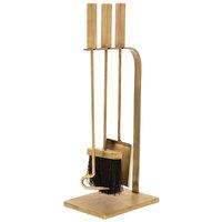 Ivyline Brass Fireside Companion Set Square H50Cm W20.5Cm | Matching Kindling Bucket Available | Matching Log Store in Metallics