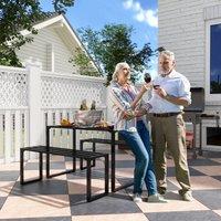OUTSUNNY 3Pcs Outdoor Dining Set Metal Beer Table Bench Patio Garden Yard in Black