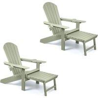 VonHaus Westport Reclining HDPE Adirondack Garden Chair with Footrest Set of 2 in Light Green | Size: 2 Pack