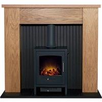 Adam Fires & Fireplaces Adam New England Stove Fireplace in Oak & Black with Bergen Electric Stove in Charcoal Grey, 48 Inch in Grey
