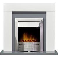 Adam Fires & Fireplaces White & Grey Fireplace with Colorado Fire in Brushed Steel, 39 Inch