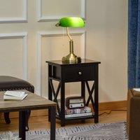 HOMCOM Banker's Table Lamp Antique Bronze Base Green Glass Shade Pull Rope