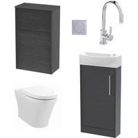 Balterley Cloakroom Suite Left Hand Vanity WC Toilet Tap Set 440mm - Graphite in Grey