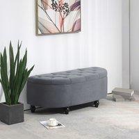 HOMCOM Semi-Circle Bed End Bench Ottoman with Storage Tufted Upholstered Accent Seat Footrest Stool with Rubberwood Legs for Bedroom & Entryway