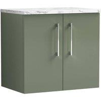 Balterley Level 600mm Wall Hung 2 Door Vanity Unit, Laminate Worktop Satin Green