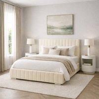 Desire Deco Plush Velvet Platinum Upholstered Bed Frame, All Sizes in Cream | Size: Single