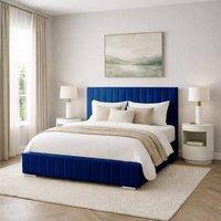 Desire Deco Plush Velvet Platinum Upholstered Bed Frame, All Sizes in Blue | Size: Single