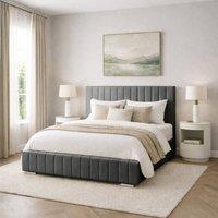 Desire Deco Plush Velvet Platinum Upholstered Bed Frame, All Sizes in Grey | Size: King