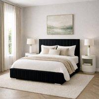 Desire Deco Plush Velvet Platinum Upholstered Bed Frame, All Sizes in Black | Size: Super King