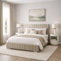 Desire Deco Plush Velvet Platinum Upholstered Bed Frame, All Sizes in Light Beige | Size: Super King