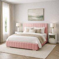 Desire Deco Plush Velvet Platinum Upholstered Bed Frame, All Sizes in Pink | Size: Super King