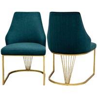 HOME LUXE INTERIOR Set of 2 Lasco Green & Gold Velvet Dining Chairs with Metal Legs