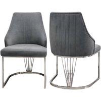 HOME LUXE INTERIOR Set of 2 Lasco Grey & Silver Velvet Dining Chairs with Metal Legs