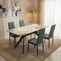 Outdoor Living San Diego Marble Top Dining Table with Emily Leather Chairs - Grey