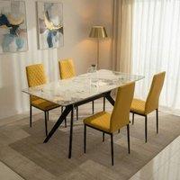 Outdoor Living San Diego Marble Top Dining Table with Emily Leather Chairs - Mustard