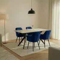 Outdoor Living San Diego Marble Top Dining Table with Charlotte Velvet Chairs - Blue