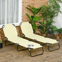 OUTSUNNY Folding Sun Loungers Set of 2 with Adjustable Backrest, Beige