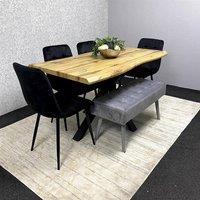 KOSY KOALA Dining Set with Velvet Chairs & Reinforced Wooden Benches in Brown