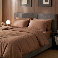 Bedable 100% Cotton Percale Bedding Bundle - Duvet Cover Set + Fitted Sheet + Duvet + 2 Pillows - King Size Pillowcase 50x90cm in Brown | Size: Double