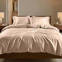 Bedable 100% Cotton Duvet Cover Set Sateen 460 Thread Count - King Size Pillowcase 50x90cm - Soft Bedding in Beige | Size: Single