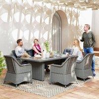 OUTSUNNY 6 Seater Rattan Dining Set with Glass Top Table & Cushions, Grey | Size: 7 Pack